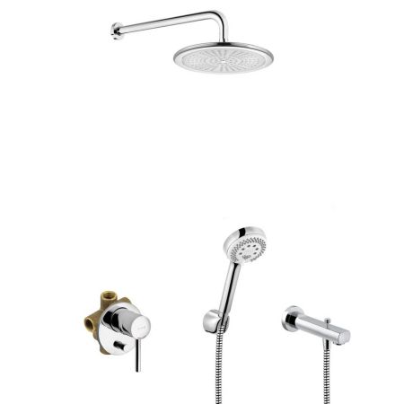 Набор встраиваемого смесителя с ручным и верхним душем, изливом для ванны KLUDI BOZZ 386310576, хром