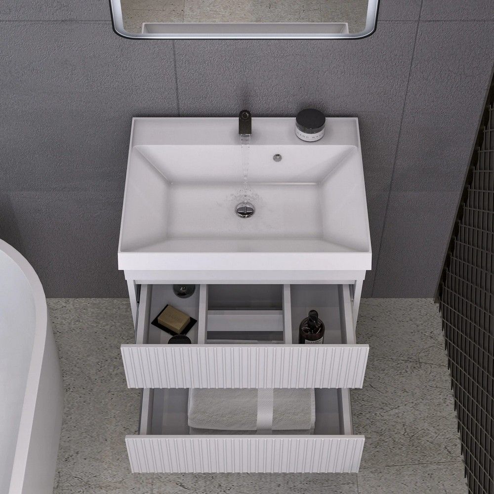 Тумба подвесная GardaHome Scanno 60 SC-T60-W белая с ящиками и фрезеровкой с раковиной Дакота Тумба подвесная GardaHome Scanno 60 SC-T60-W белая с ящиками и фрезеровкой с раковиной Дакота