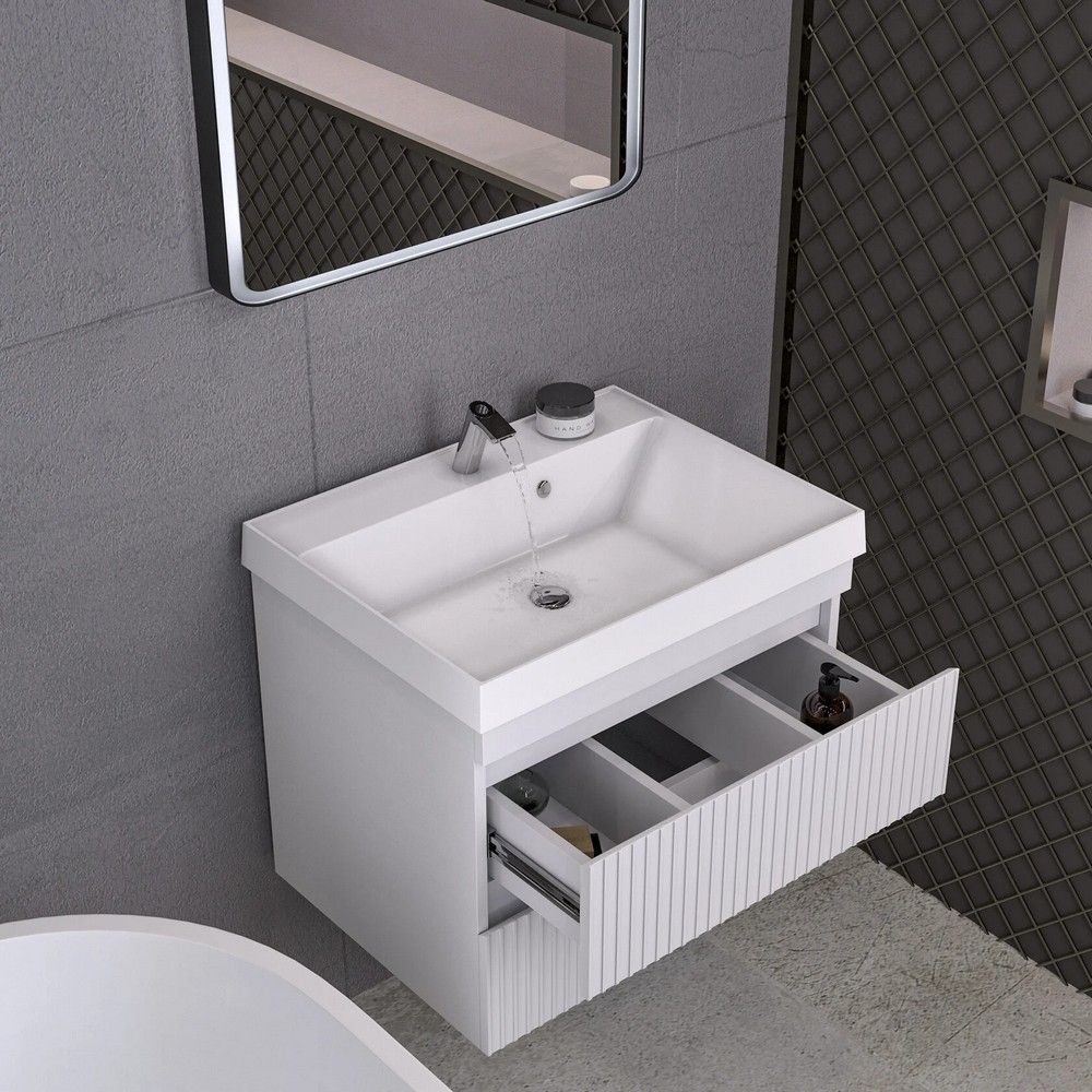 Тумба подвесная GardaHome Scanno 60 SC-T60-W белая с ящиками и фрезеровкой с раковиной Дакота Тумба подвесная GardaHome Scanno 60 SC-T60-W белая с ящиками и фрезеровкой с раковиной Дакота