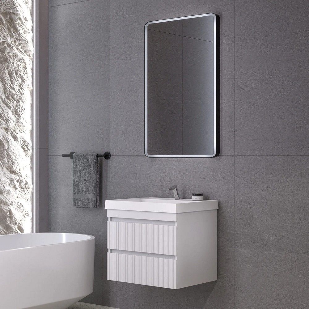 Тумба подвесная GardaHome Scanno 60 SC-T60-W белая с ящиками и фрезеровкой с раковиной Дакота Тумба подвесная GardaHome Scanno 60 SC-T60-W белая с ящиками и фрезеровкой с раковиной Дакота