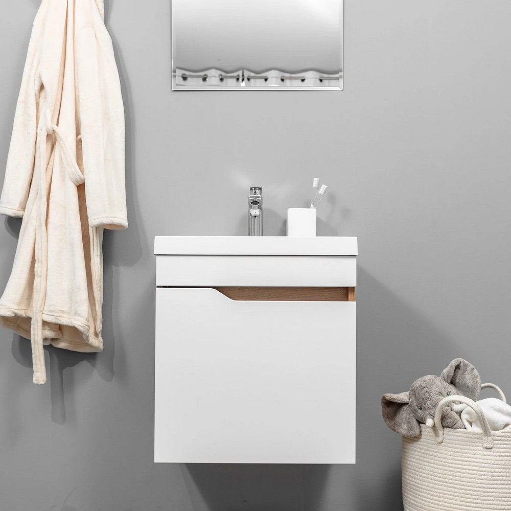 Тумба подвесная GardaHome Fortuna 50 FT-S-T50W/PW Белая-Дуб крафт с раковиной Тумба подвесная GardaHome Fortuna 50 FT-S-T50W/PW Белая-Дуб крафт с раковиной
