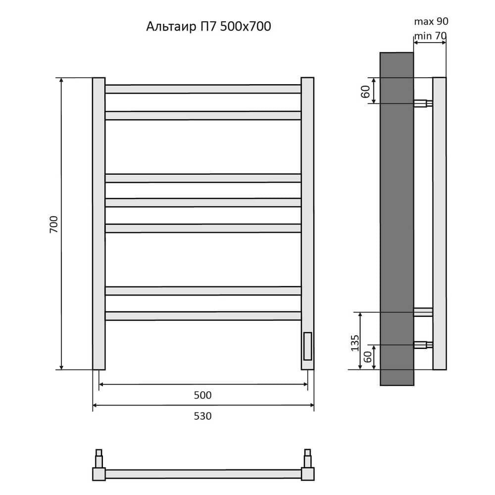 Полотенцесушитель электро Aquatek Альтаир П7 500х700 AQ EL KP0770BL quick touch, черный