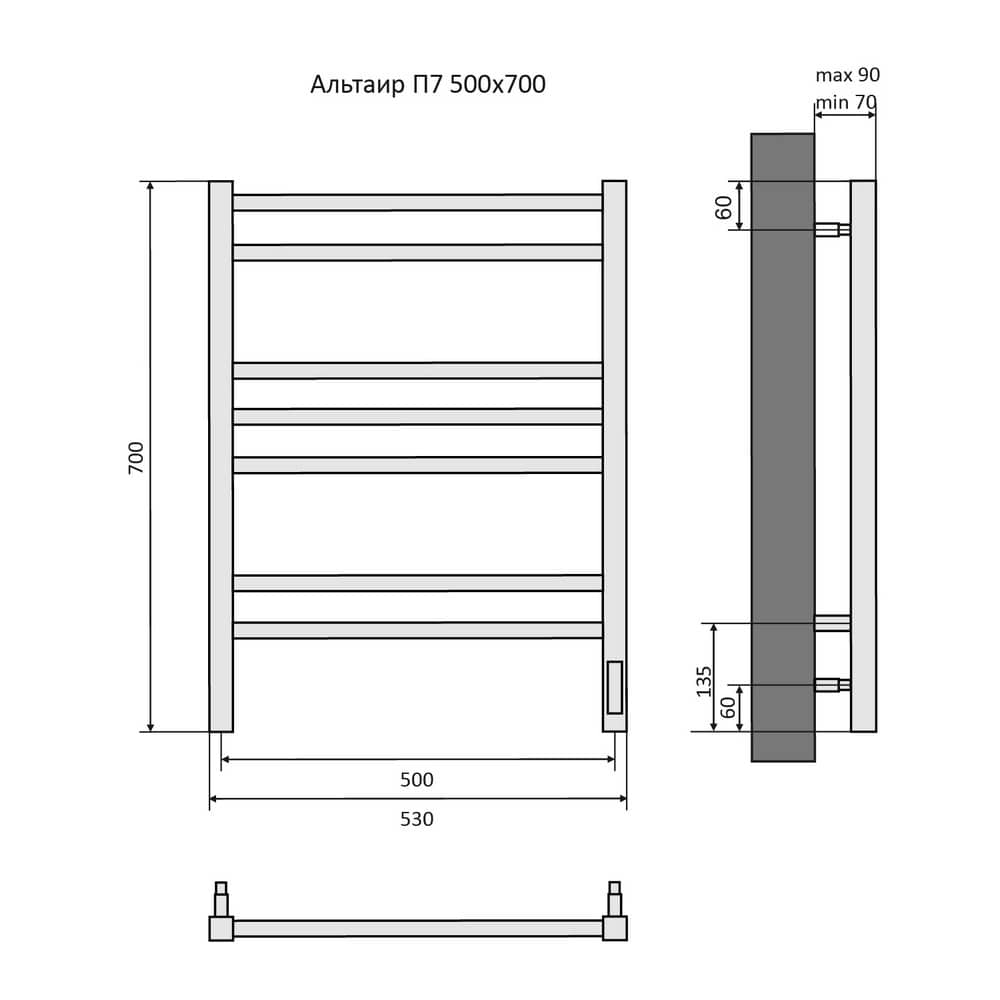 Полотенцесушитель электро Aquatek Альтаир П7 500х700 AQ EL KP0770CH quick touch, хром