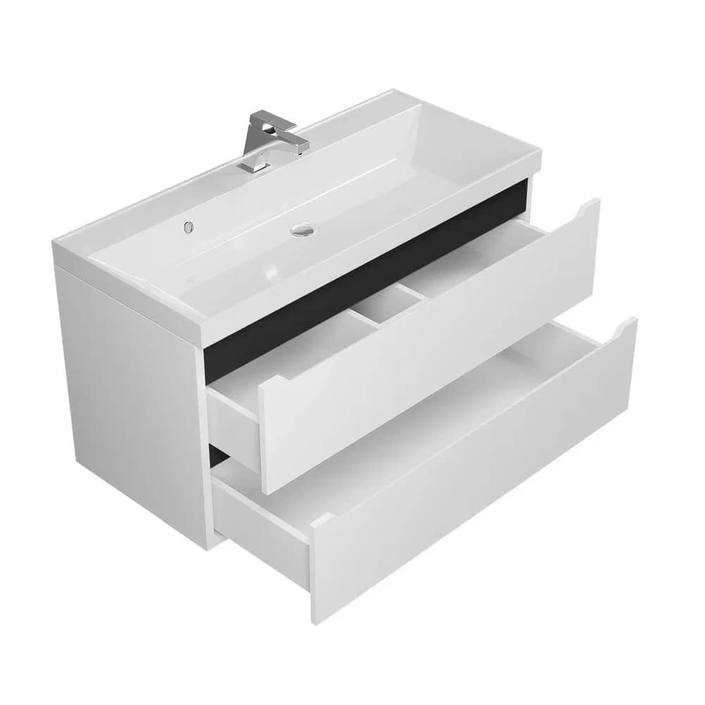 Тумба подвесная Uperwood Tanos 100 см 29111020233 белая матовая/графит с раковиной