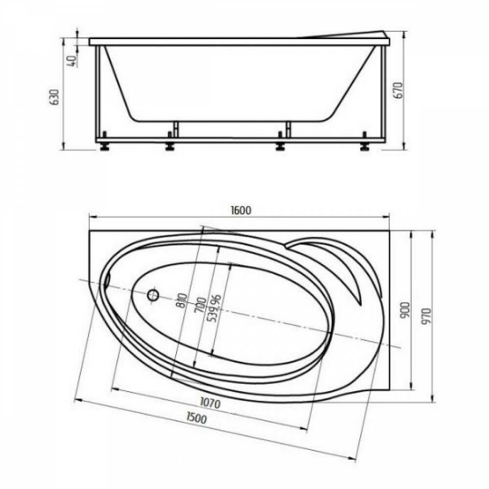Ванна акриловая БЕТТА 160х97 (правая) + фронтальная панель