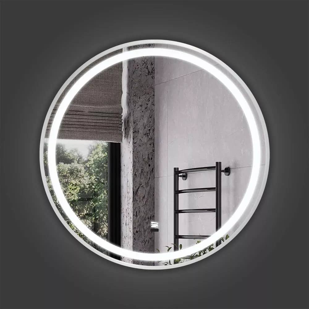 Зеркало в серебрянной раме 60 см Comforty Лея-60, LED-подсветка, бесконтактный сенсор, антизапотевание