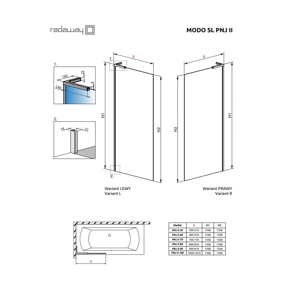 Шторка для ванны Modo F SL PNJ II 90 R 10406090-99-01R 900x1500 стекло прозрачное, профиль брашированнoe золото