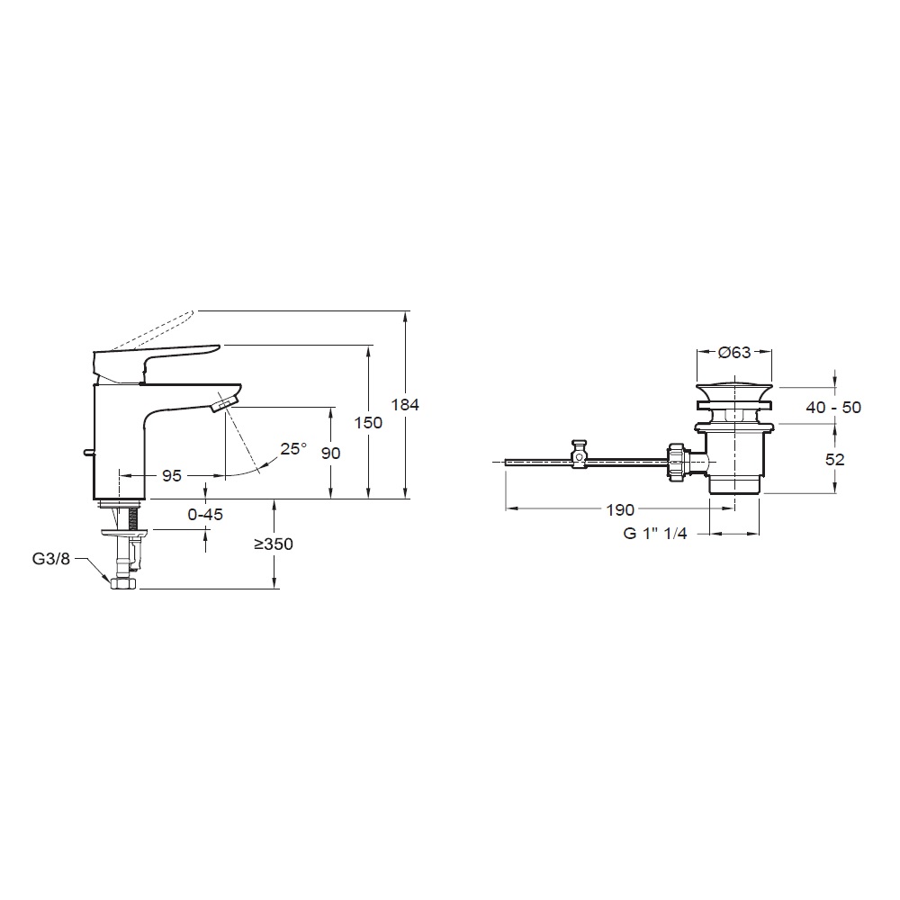 Смеситель для умывальника Jacob Delafon OSCAR E29842-BL с донным клапаном, черный матовый РАСПРОДАЖА витринный экземпляр