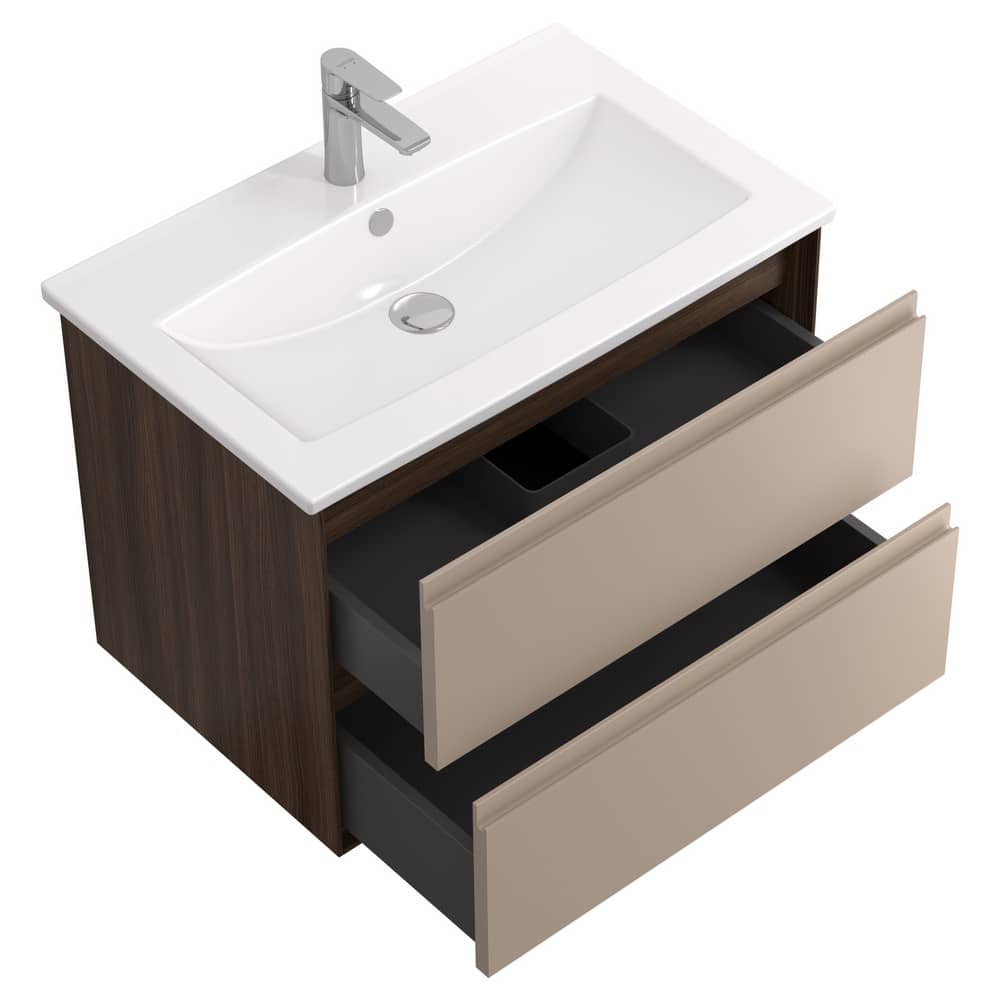 Тумба-умывальник AQUATON Люмин 75 Орех Франклин/Капучино 1A294001A5OK0 с раковиной Элина 75