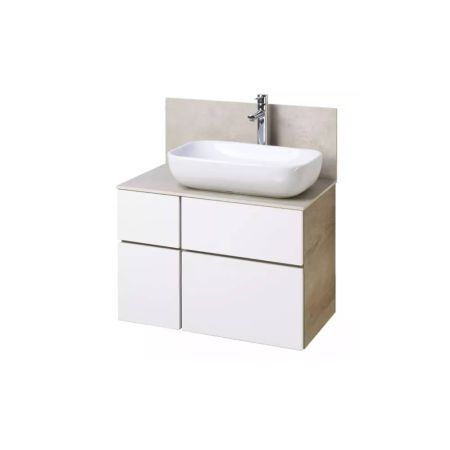 Тумба МИШЕЛЬ 80 1A244501MIX40 Дуб Эндгрейн/Белый со столешницей+панель "Мишель 80" Дуб Эндгрейн с раковиной Лола 60 РАСПРОДАЖА витринный экземпляр