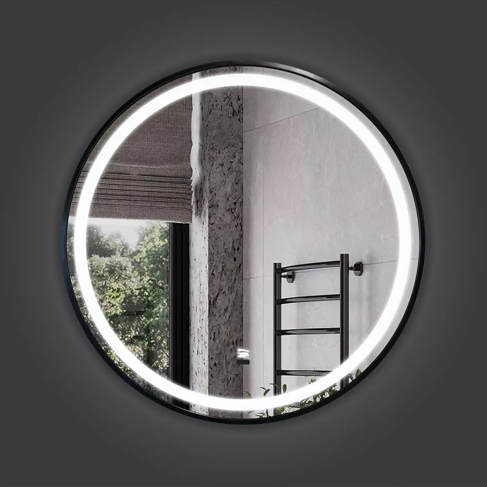 Зеркало в черной раме 60 см Comforty Лея-60, LED-подсветка, бесконтактный сенсор