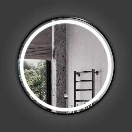 Зеркало в черной раме 60 см Comforty Лея-60, LED-подсветка, бесконтактный сенсор