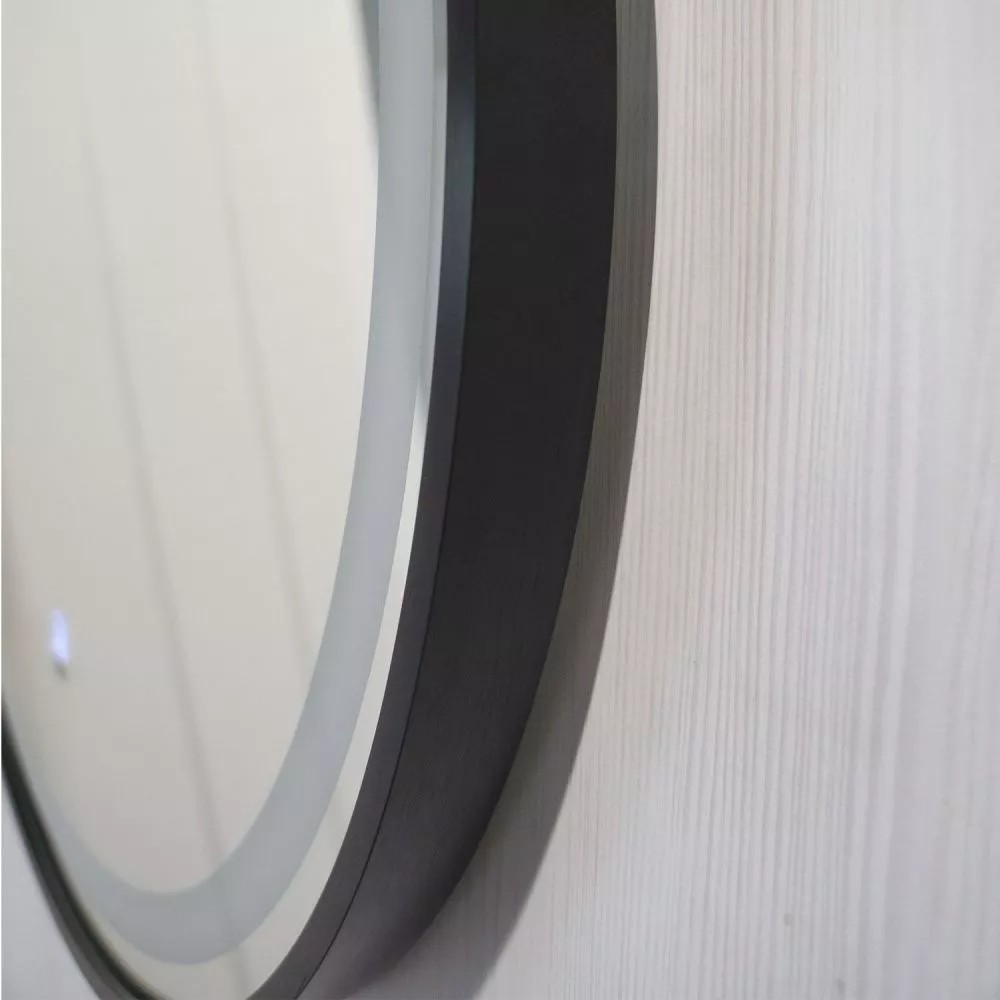 Зеркало в черной раме 60 см Comforty Лея-60, LED-подсветка, бесконтактный сенсор