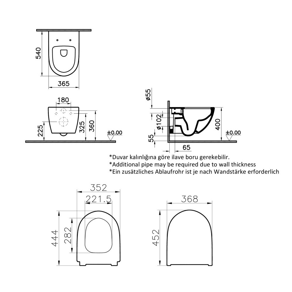 Унитаз подвесной безободковый VitrA Sento Rim-Ex 7748B003-0075 с тонким сиденьем микролифт 130-003-009***