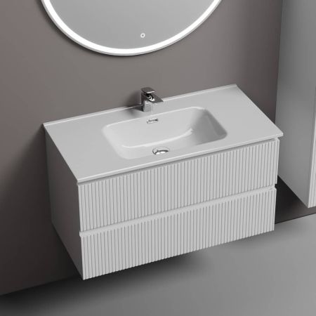 Тумба подвесная 89 см Sancos Snob T Bianco SNT90W + раковина накладная Element CN7002