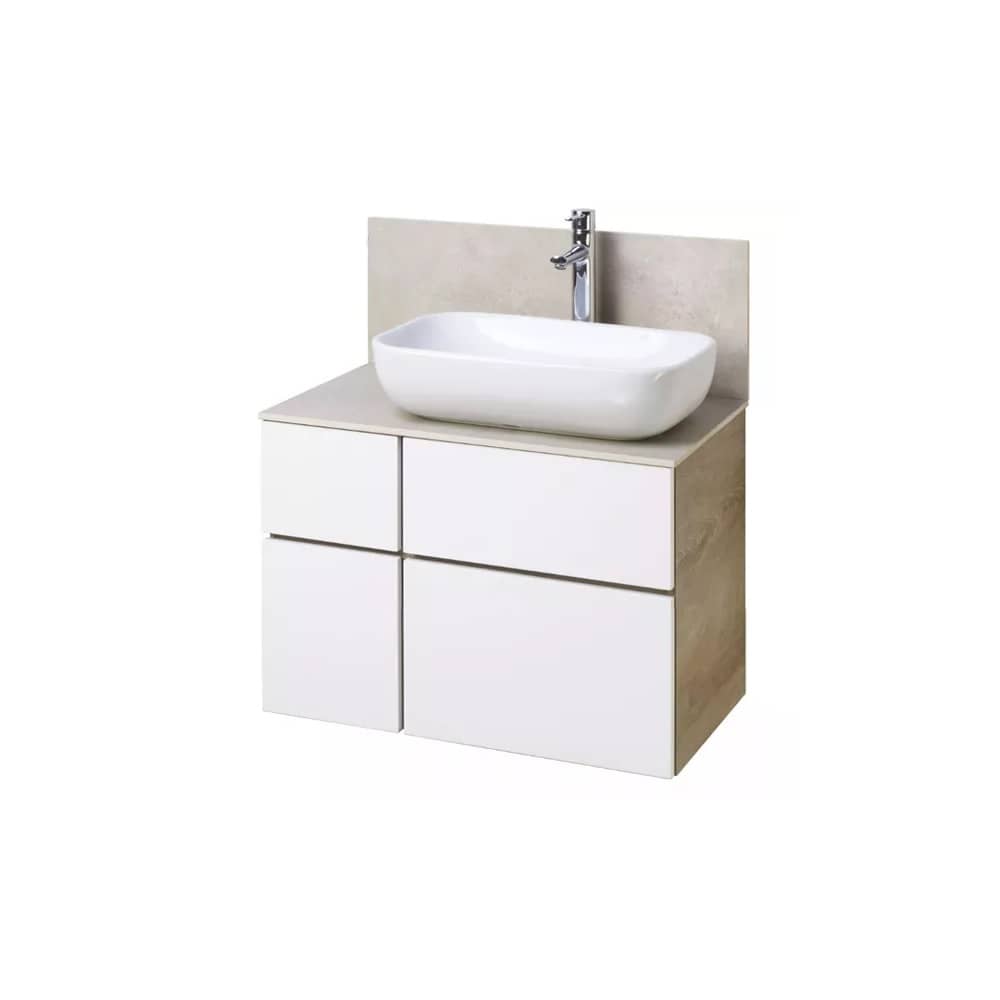 Тумба-умывальник МИШЕЛЬ 80 1A244501MIX40 Дуб Эндгрейн/Белый + столешница + панель + раковина Infinity 60 РАСПРОДАЖА витринный экземпляр