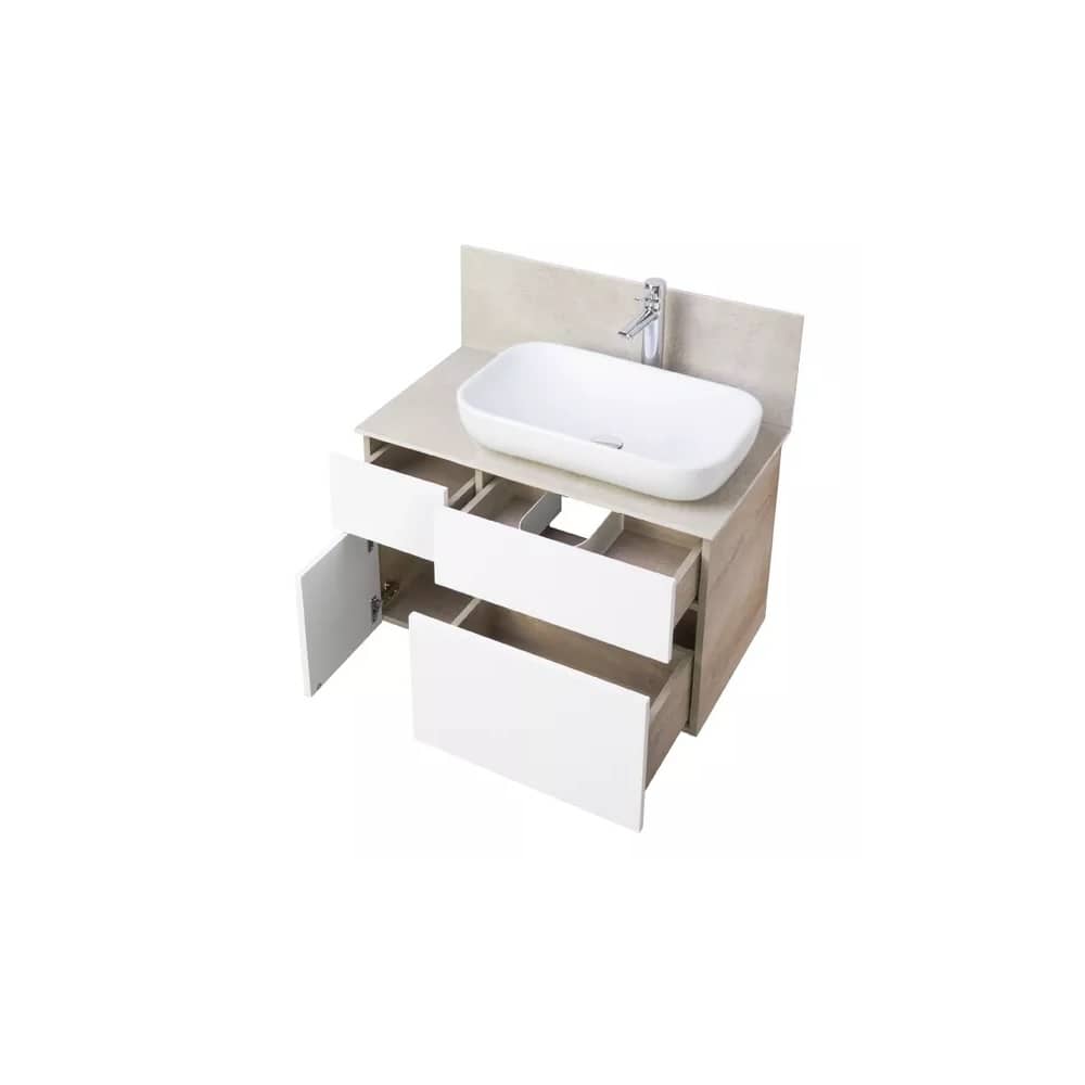 Тумба-умывальник МИШЕЛЬ 80 1A244501MIX40 Дуб Эндгрейн/Белый + столешница + панель + раковина Infinity 60 РАСПРОДАЖА витринный экземпляр