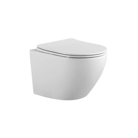 Унитаз подвесной безободковый AQUATEK AQ1901-00 Европа 525х360х320, тонкое сиденье с плавным закрыванием, крепеж