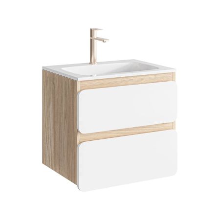 Тумба подвесная Vento 60 см VEN0106 белый фасад VEN0706WM с умывальником Malaga 600