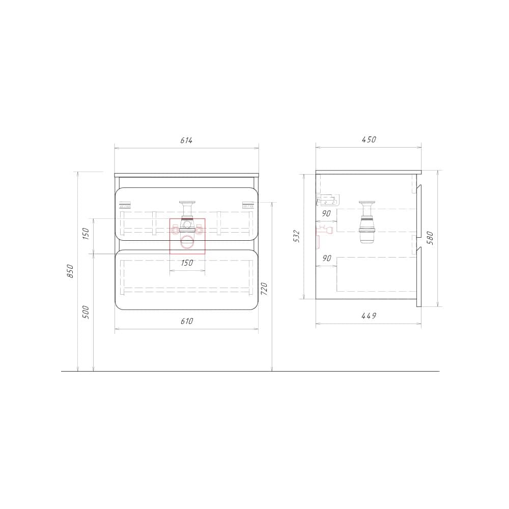 Тумба подвесная Vento 60 см VEN0106 белый фасад VEN0706WM с умывальником Malaga 600