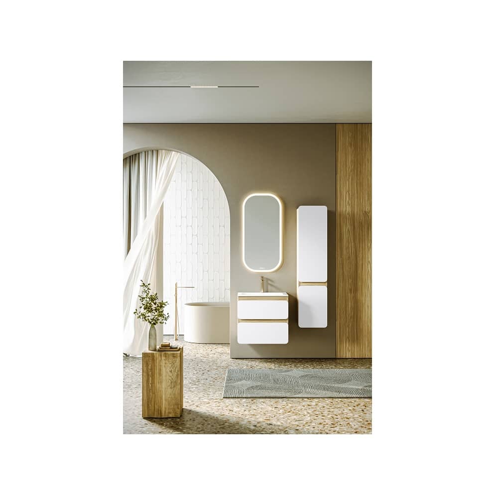 Тумба подвесная Vento 60 см VEN0106 белый фасад VEN0706WM с умывальником Malaga 600