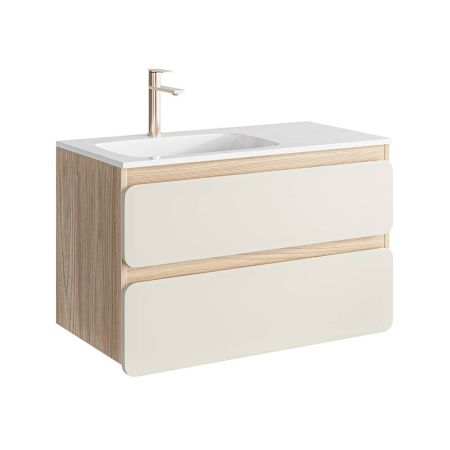 Тумба подвесная Vento 90 см VEN0109L фасад морская дюна VEN0709LMD с умывальником Malaga 900L, левая