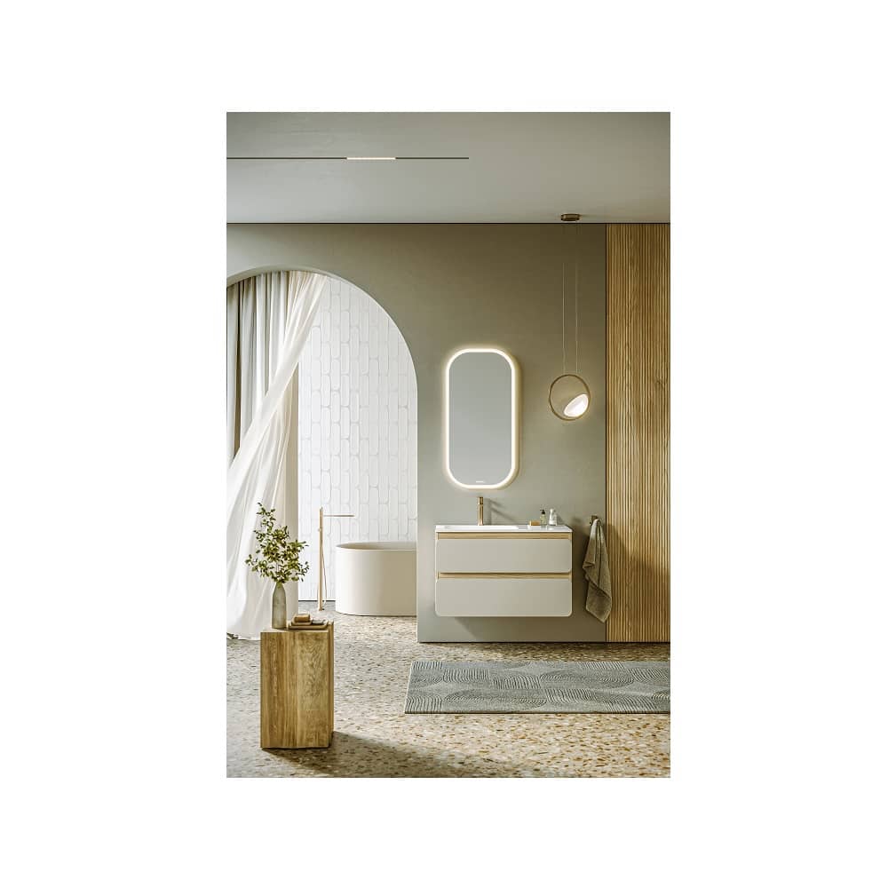 Тумба подвесная Vento 90 см VEN0109L фасад морская дюна VEN0709LMD с умывальником Malaga 900L, левая