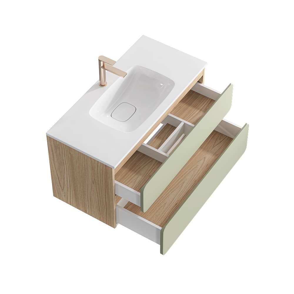 Тумба подвесная Vento 100 см VEN0110 фасад шалфей зеленый VEN0710SH с умывальником Malaga 1000