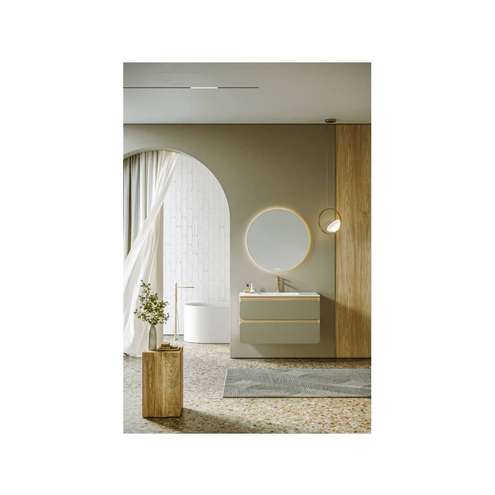 Тумба подвесная Vento 100 см VEN0110 фасад шалфей зеленый VEN0710SH с умывальником Malaga 1000