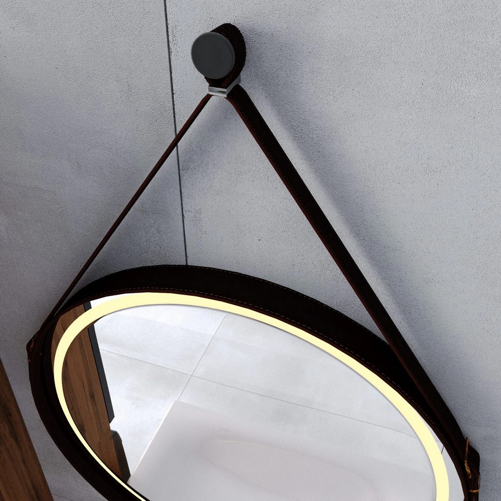 Зеркало круглое Viant Лофт 65х65 VLOFT65-ZLED с LED подсветкой на кожаном ремне Зеркало круглое Viant Лофт 65х65 VLOFT65-ZLED с LED подсветкой на кожаном ремне