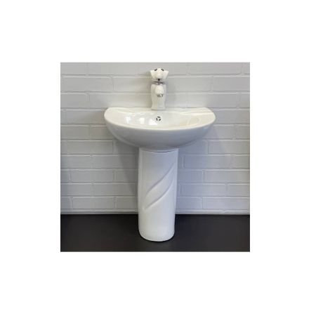 Комплект детский Comforty 0991W/DK-02/P0991W/01W белый: раковина с донным клапаном + пьедестал + смеситель