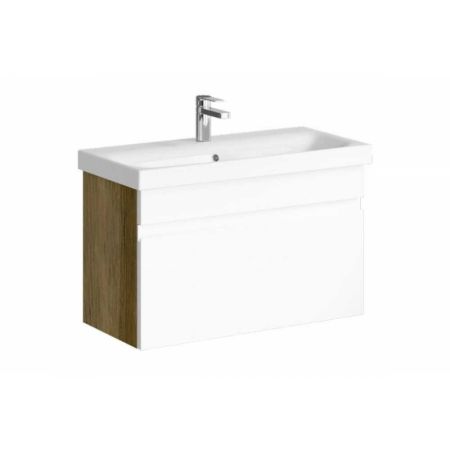 Тумба подвесная Smart 80 T6/DB SRT0108DB + умывальник MODUO 80 SLIM UM-MOD80SL/1 (дуб балтийский) РАСПРОДАЖА витринный экземпляр