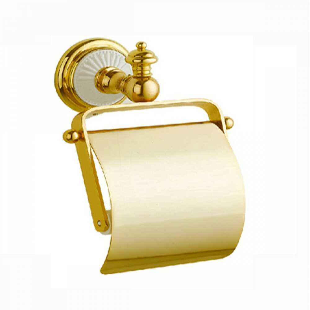 PALAZZO Держатель для туалетной бумаги с крышкой 10101 золото + белая керамика
