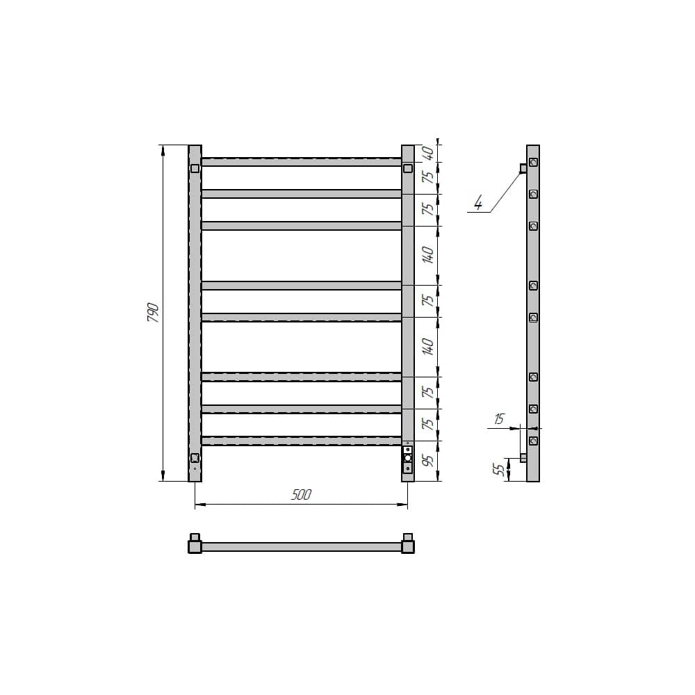 Полотенцесушитель электро GROIS Alex GR-102 500х800 П8 grey U, серый