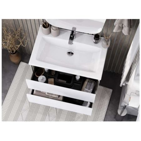 Тумба-умывальник Сохо 75 Белый глянец 1A258101AJ010 с раковиной Элина 75 1WH501619