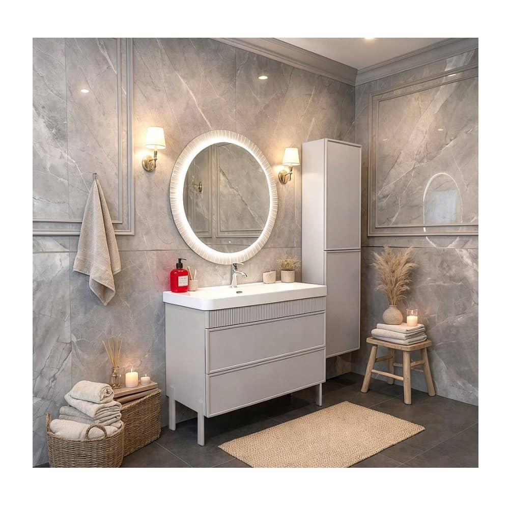 Тумба-умывальник Comforty Мадрид-80М2(Н) серый шёлк c раковиной CF19595BX-80