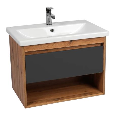 Тумба-умывальник VIANT Бостон 80 подвесная графит VBOS80COG-T1YP с раковиной COMO 80