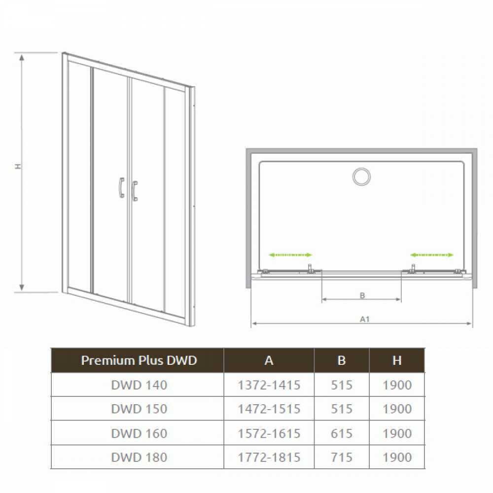 Душевая дверь PREMIUM Plus DWD 160 1600x1900 прозр.стекло/хром 33363-01-01N