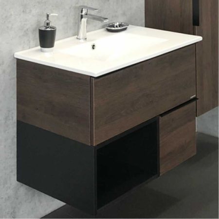 Франкфурт 75 Тумба-умывальник Дуб шоколадно-коричневый 560х750х465 мм с раковиной Comforty 75E