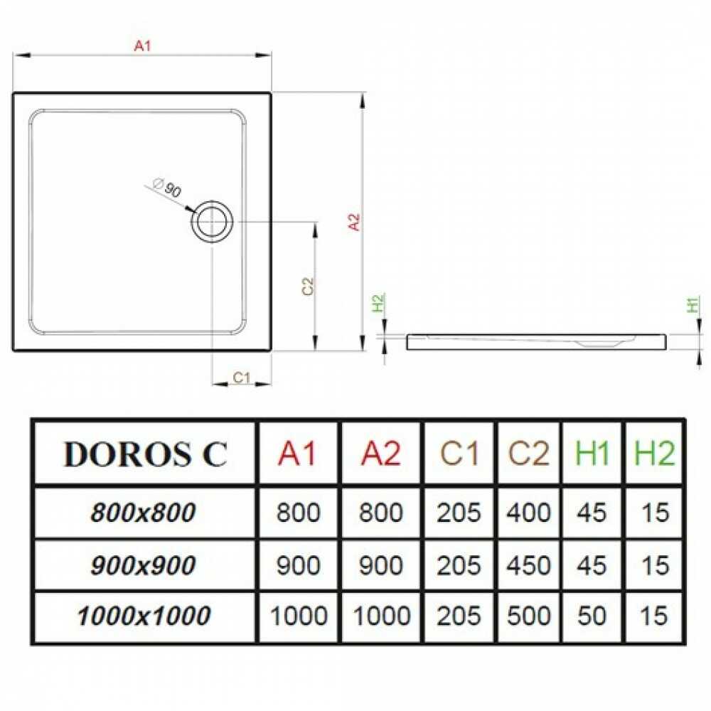 Поддон акриловый DOROS C 900x900x45 SDRC9090-01