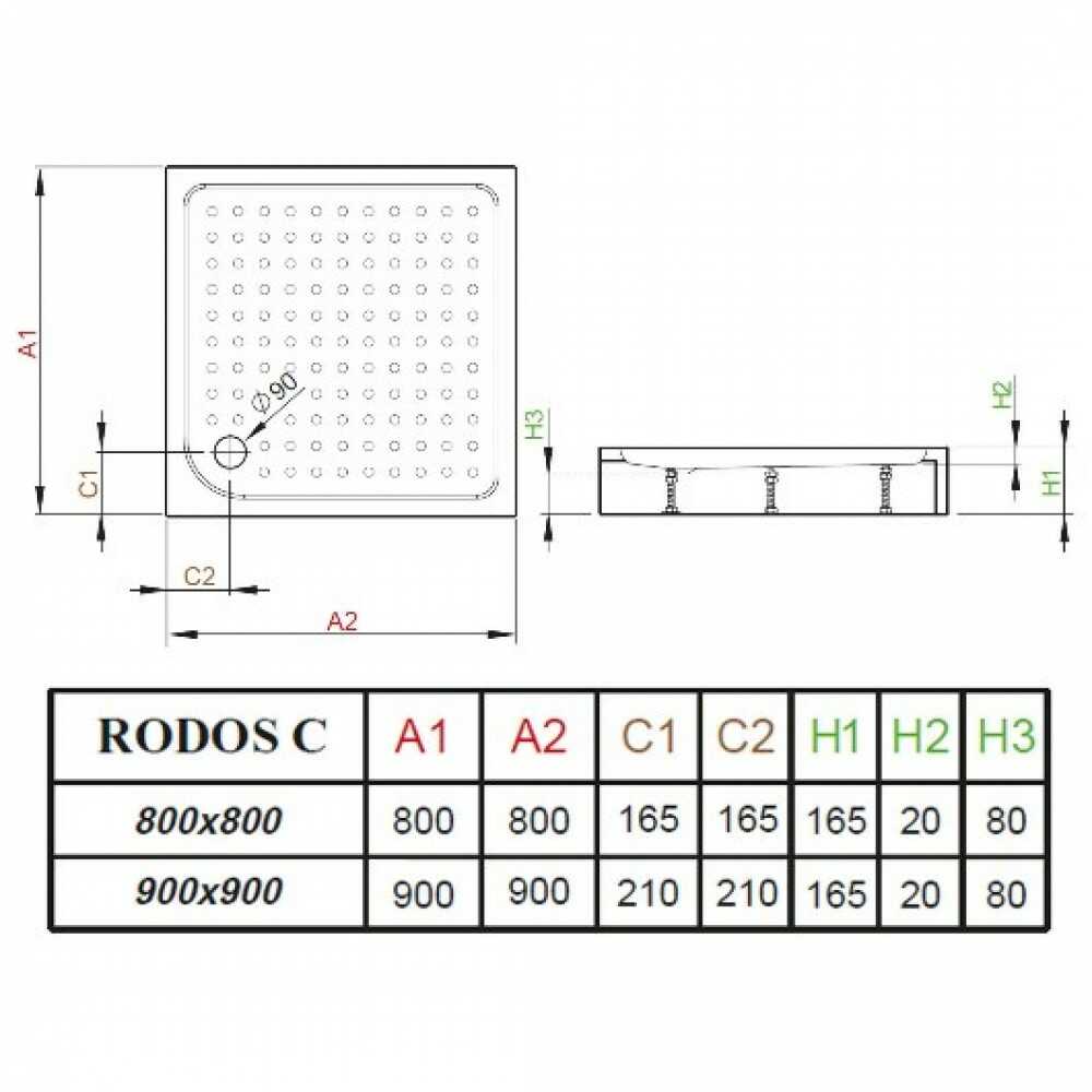 Поддон акриловый RODOS C800 4K88155-04  800x800x160