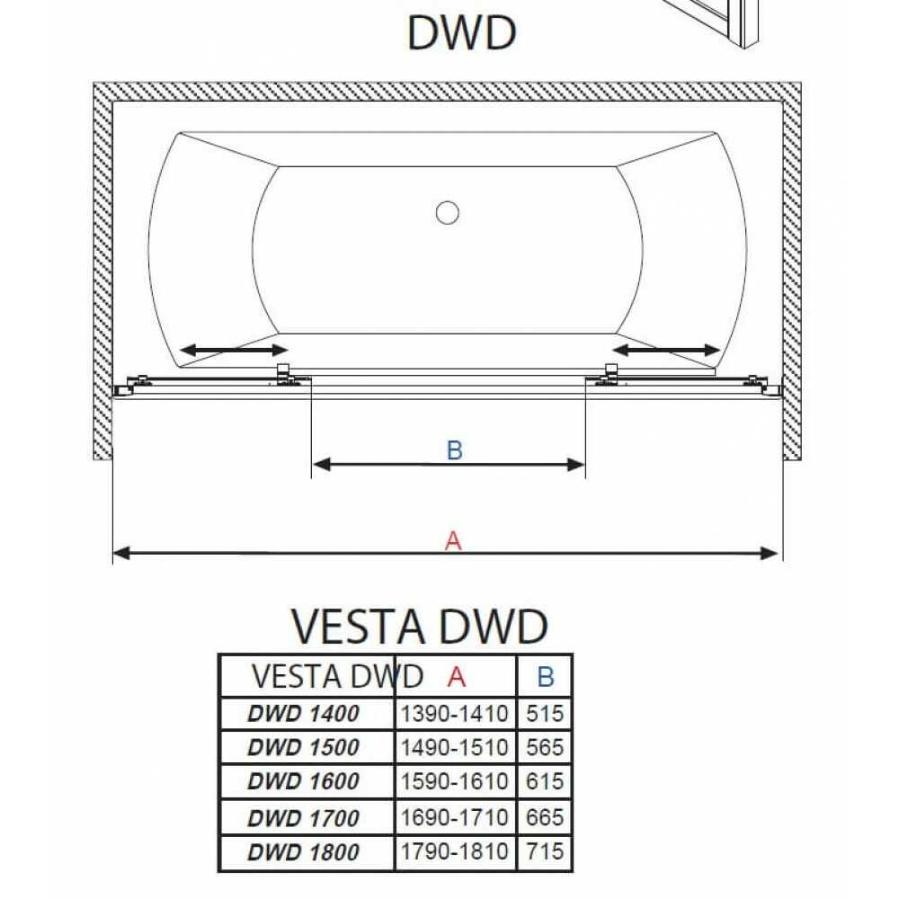 Шторка для ванны VESTA DWD140 203140-01 (1400x1500) стекло прозр.