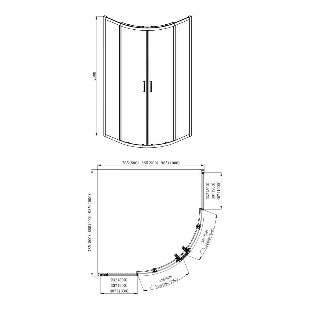 Душевой уголок Aquatek AQ ARI RO 08020BL двери раздвижные 80x80x200, 1/4 круга, черный матовый