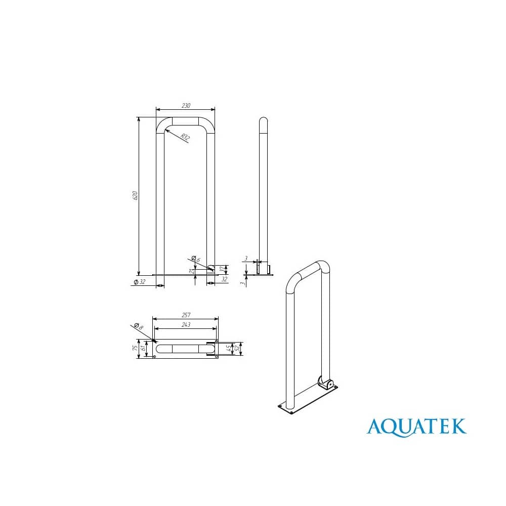 Поручень настенный откидной Aquatek 620*230 мм, POR-0000003, хром Поручень настенный откидной Aquatek 620*230 мм, POR-0000003, хром