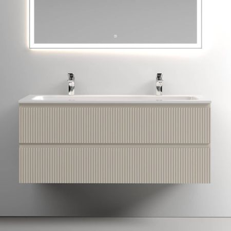 Тумба подвесная 1195 мм Sancos Snob T Beige Soft SNT120CE бежевая + раковина с 2 отв. под смеситель Grace CN7016