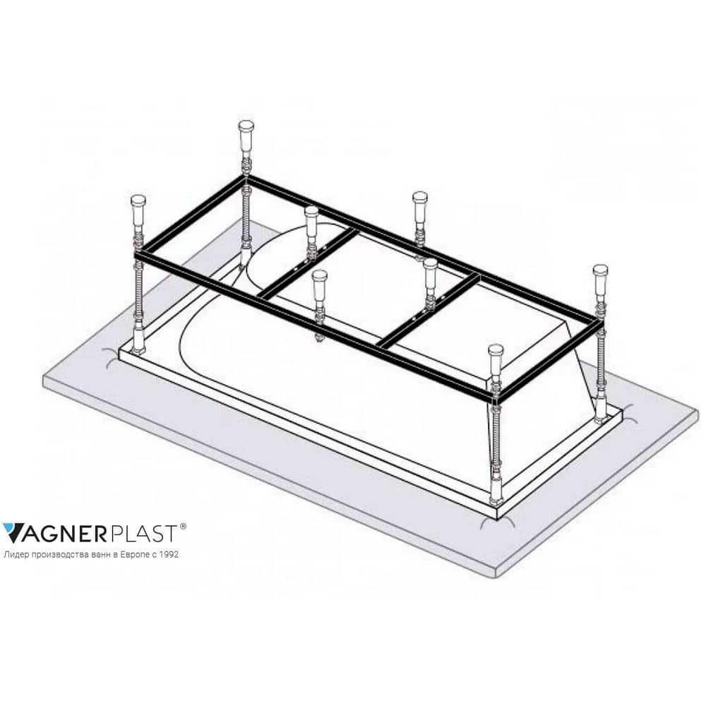 Акриловая прямоугольная ванна VagnerPlast Aronia 160×75 VPBA160ARN2X-04 с каркасом VPK16070 и фронтальным экраном VPPA16002FP2-04