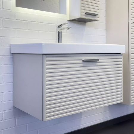 Тумба-умывальник Comforty Касабланка-80 серый шёлк с раковиной MODUO 80 РАСПРОДАЖА витринный экземпляр