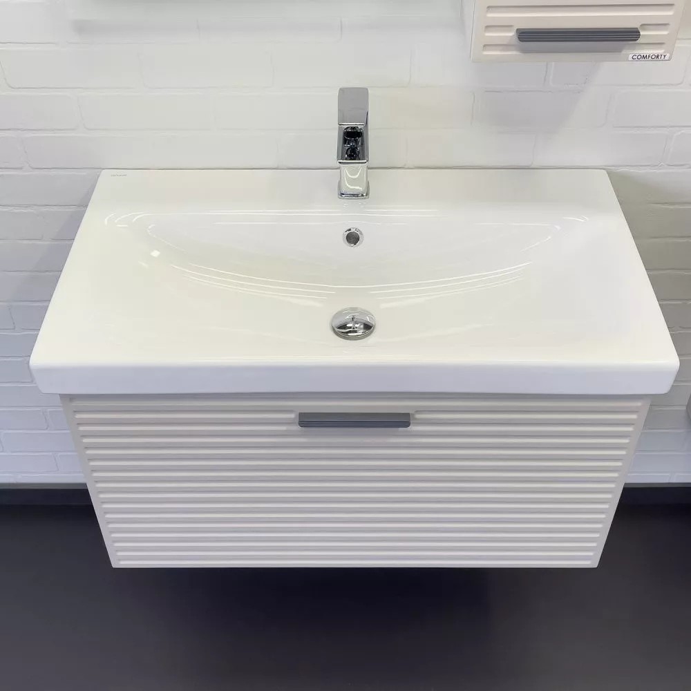 Тумба-умывальник Comforty Касабланка-80 серый шёлк с раковиной MODUO 80 РАСПРОДАЖА витринный экземпляр