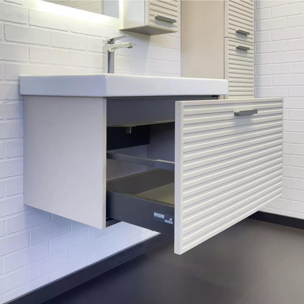 Тумба-умывальник Comforty Касабланка-80 серый шёлк с раковиной MODUO 80 РАСПРОДАЖА витринный экземпляр