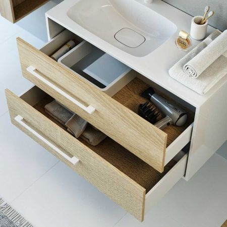 Тумба подвесная MIAMI Mai.01.09/L + умывальник Mal.09.04.D-L 54х92х45 дуб сонома/белая,левая